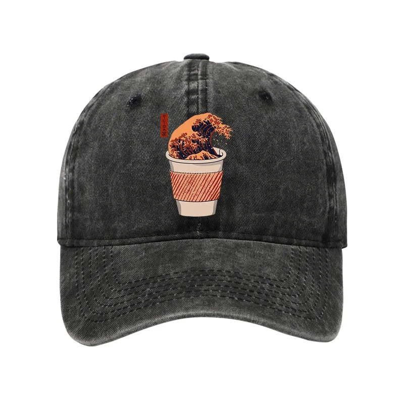 The Great Wave Coffee Washed Hat Mythology Art Stylish Cap Gifts For Grandpa