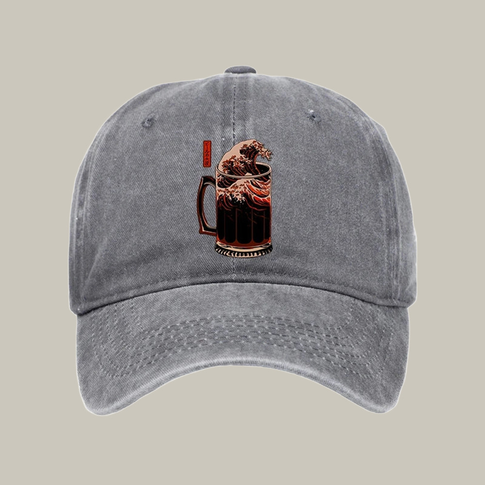 The Great Wave Of Beer Japanese Washed Cap Aesthetic Baseball Cap Christmas Gift For Son
