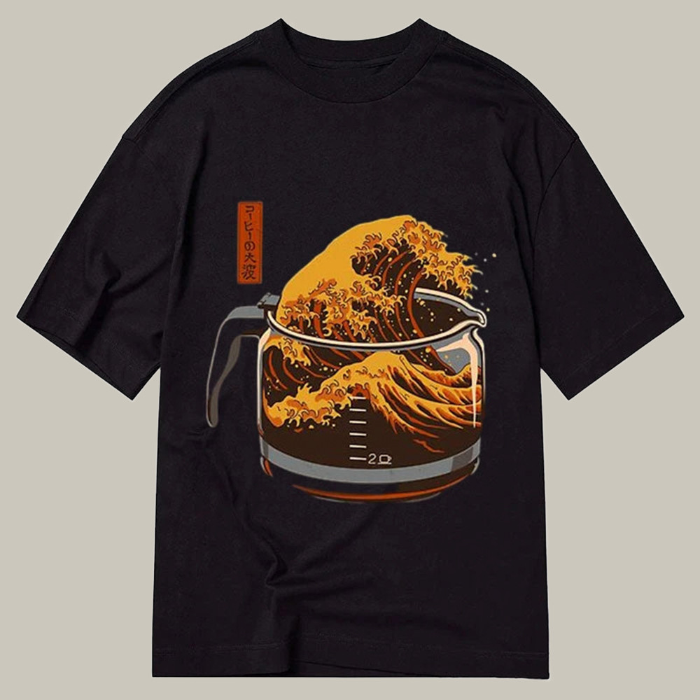 The Great Wave Of Coffee Japanese Classic Shirt Funny Graphic T-Shirts Christmas Ideas For Her