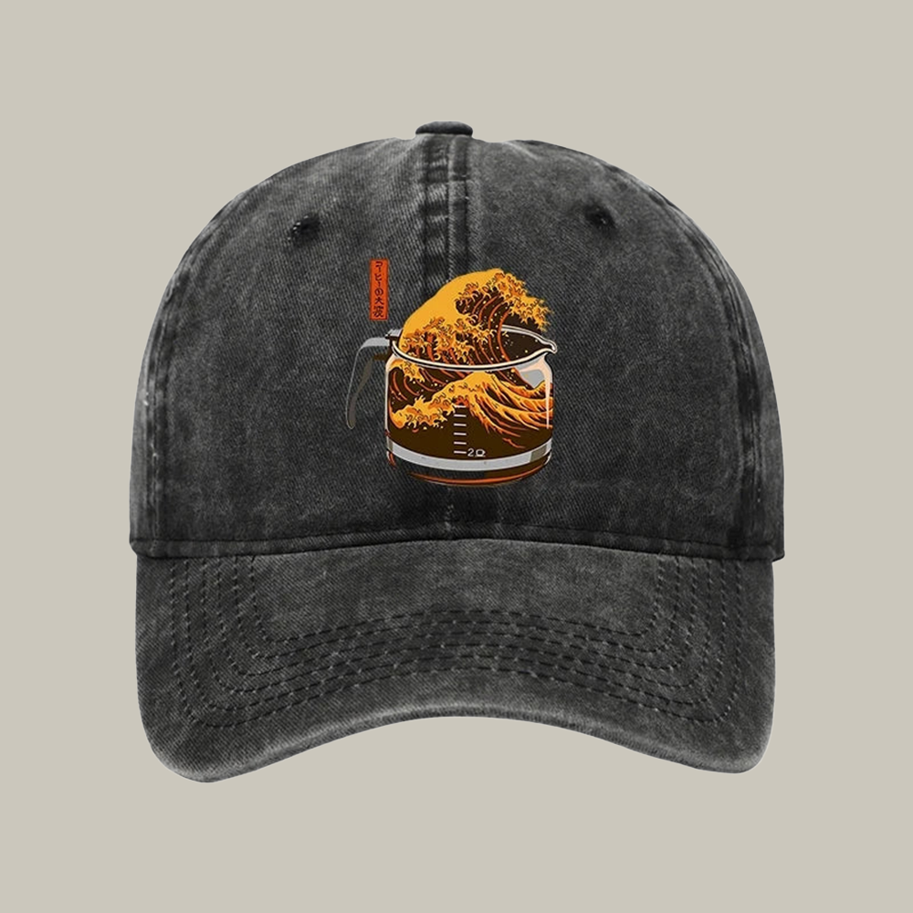 The Great Wave Of Coffee Japanese Washed Cap vintage ball cap Christmas Gifts For Employees