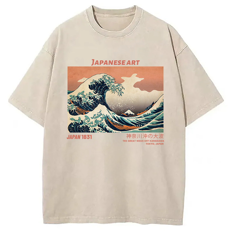 The Great Wave Off Kanagawa Washed T-Shirt Casual Oversized Outfit Style Gifts For Brother The Great Wave Off Kanagawa Washed T-Shirt Casual Oversized Outfit Style Gifts For Brother