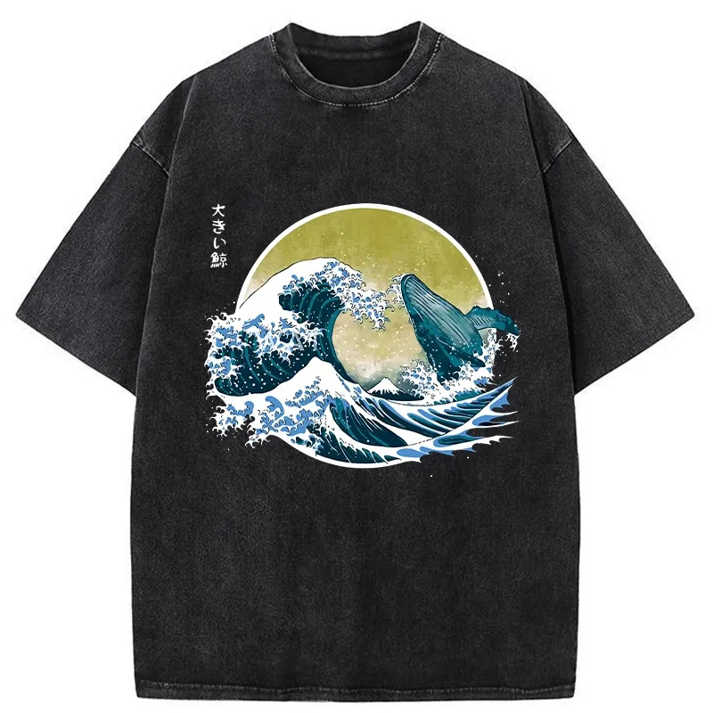 The Great Wave Off Whale Washed T-Shirt Classic Graphic Fashion Tee Gifts For Best Friend