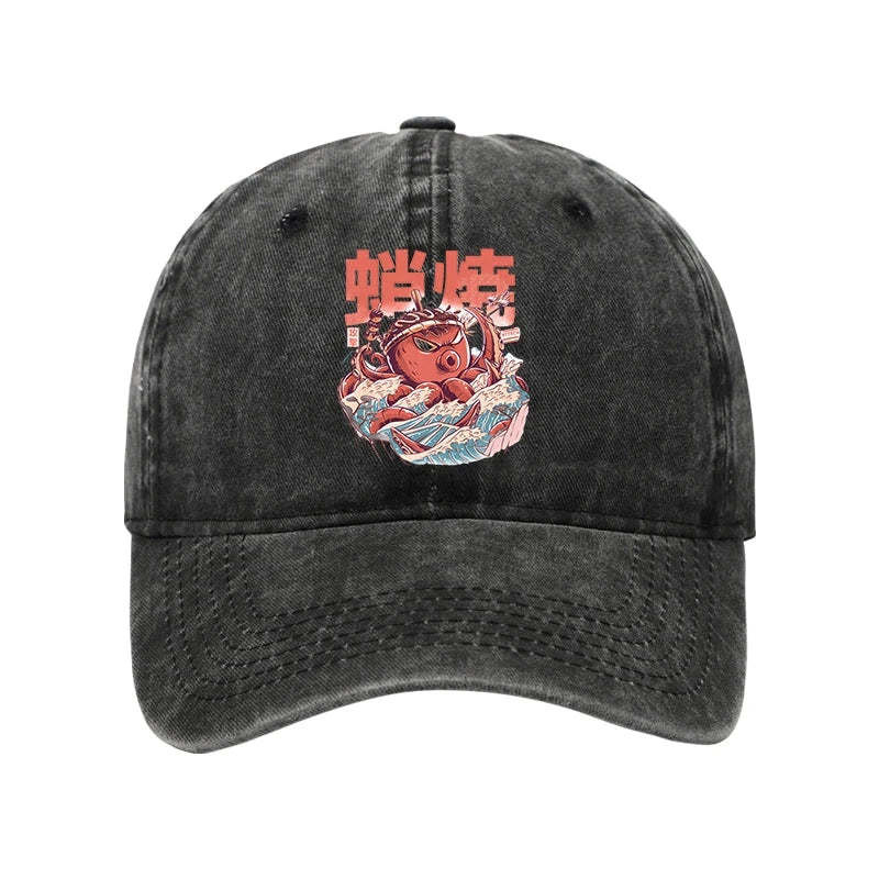 The Great Wave Takoyaki Japanese Washed Hat Unique Cap Best Gifts For Artists