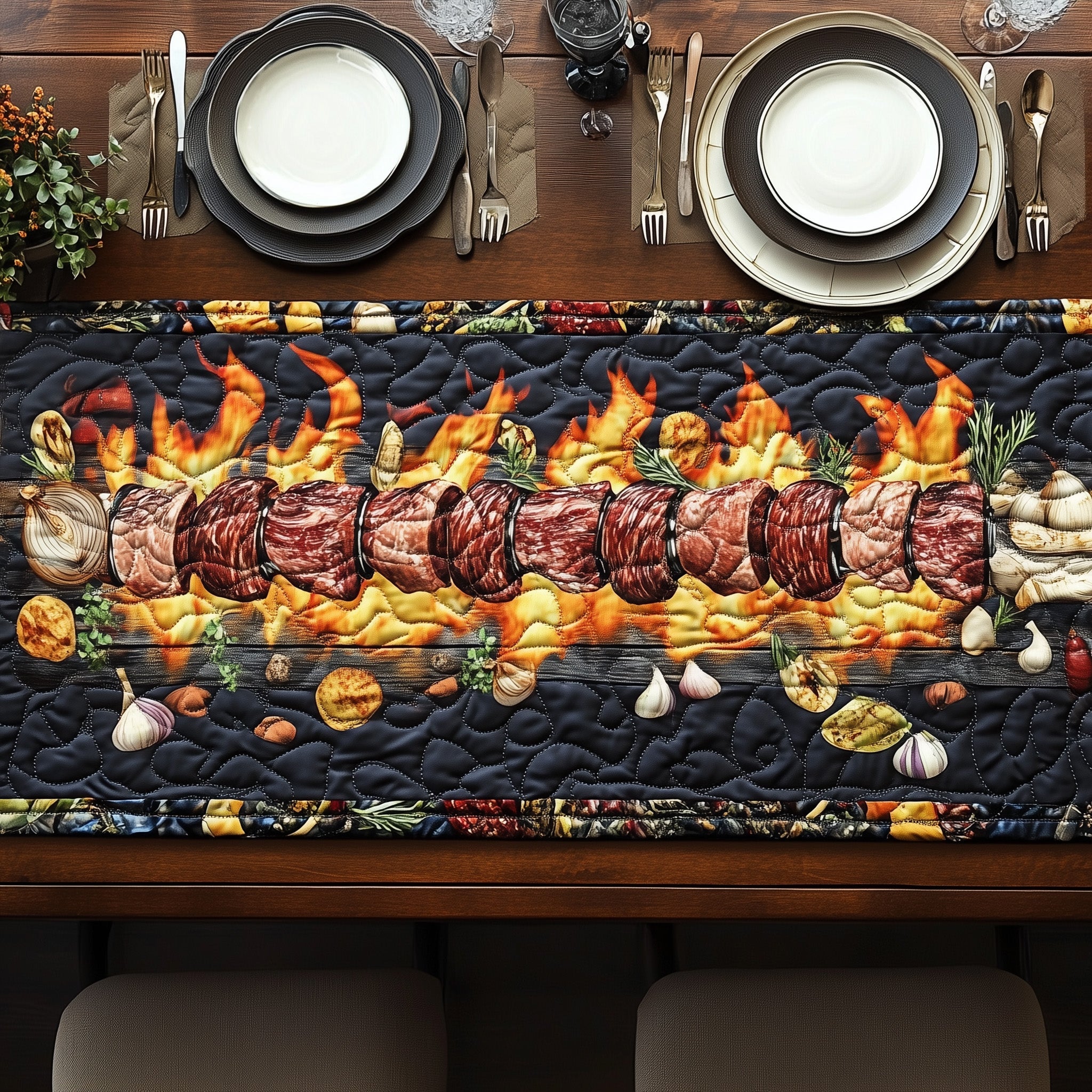 The Grill Bbq Bash Quilted Table Runner Winter Holiday Table Runner Decor
