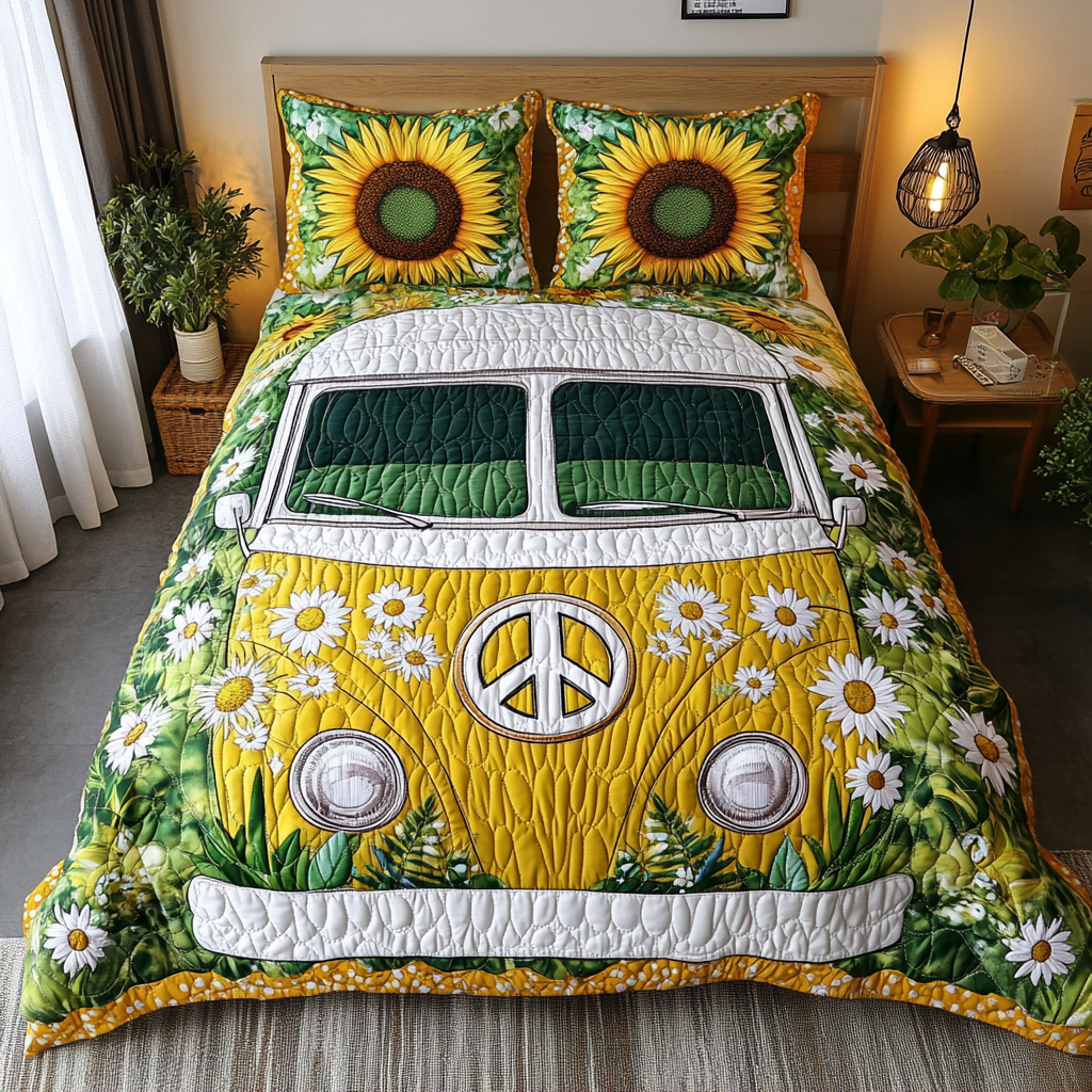 The Groovy Van Quilted Bedding Set Bedroom Decor Gifts For Hippy Mom
