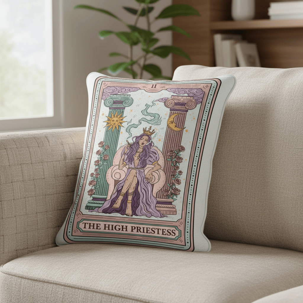 The High Priestess Tarot Card Pillow Sofa Accent Fantasy Themed Home Decor Gifts For Her