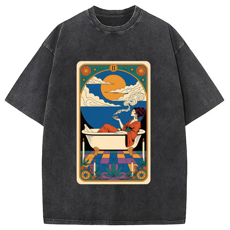 The High Priestess Tarot Card Washed T-Shirt Minimal Retro Graphic Clothing Gifts For Besties The High Priestess Tarot Card Washed T-Shirt Minimal Retro Graphic Clothing Gifts For Besties
