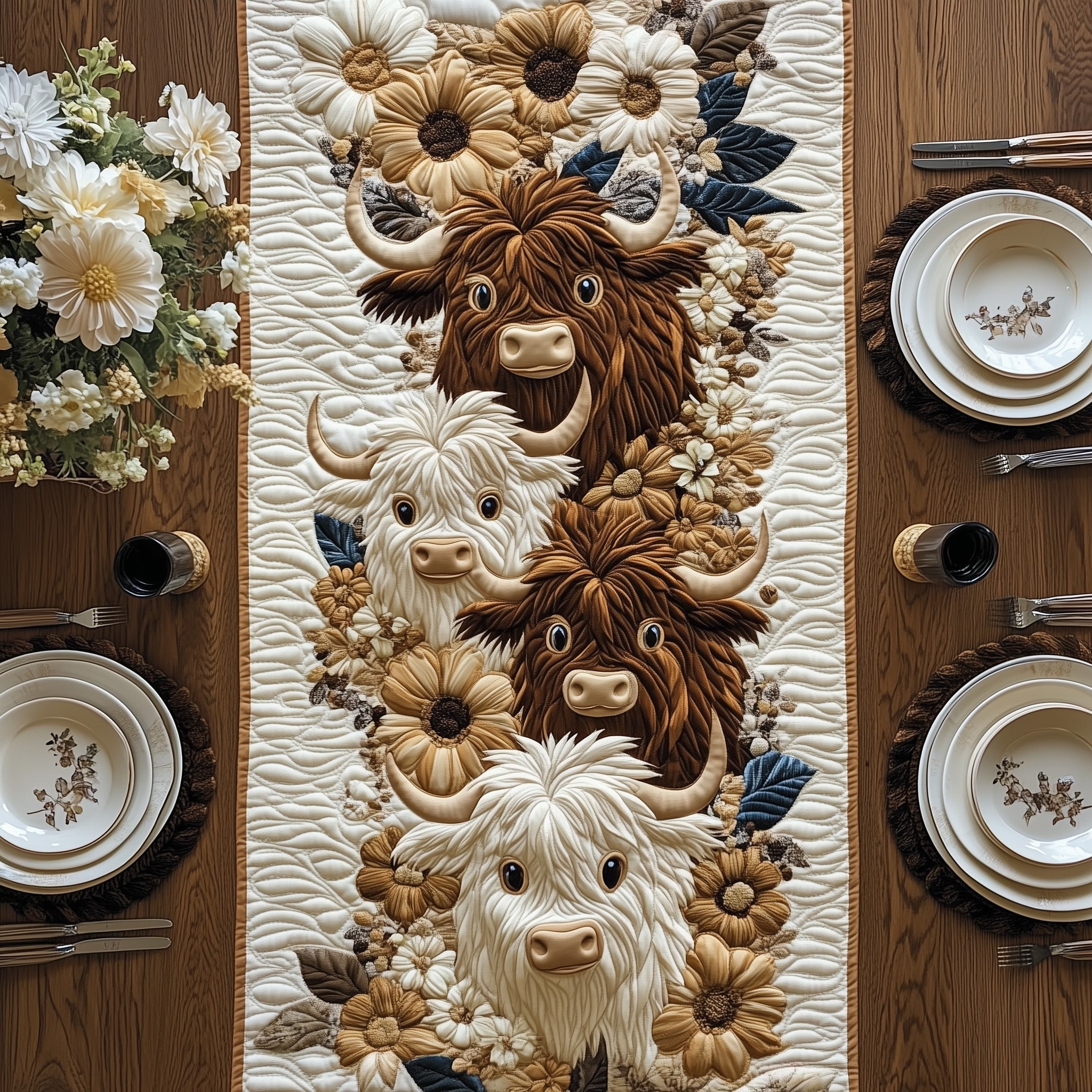The Highland Blossom Herd Quilted Table Runner Christmas Dining Table Runner