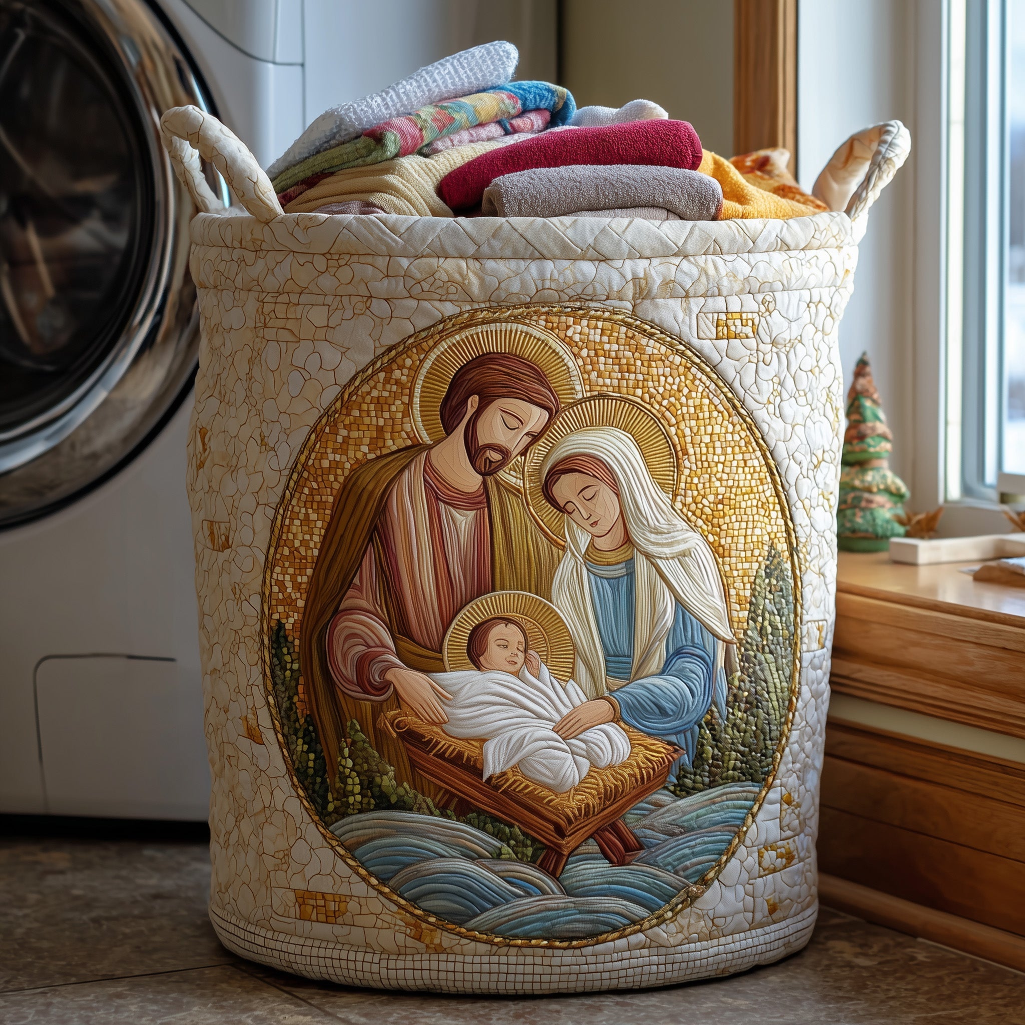 The Holy Family Quilted Laundry Basket Holiday Favorite Gift