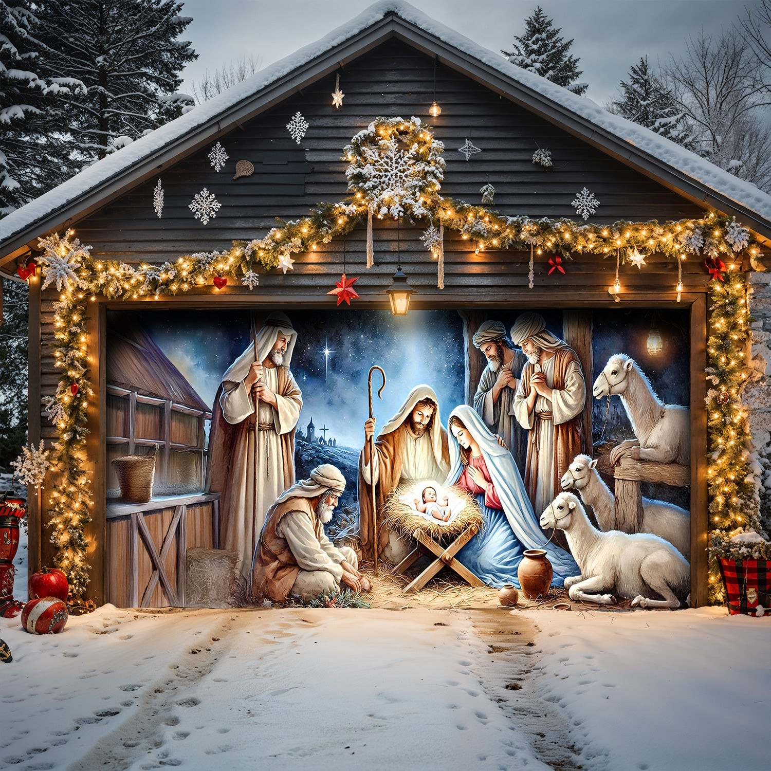 The Holy Nativity Christmas Garage Door Banner Christian Themed Xmas Garage Door Covers