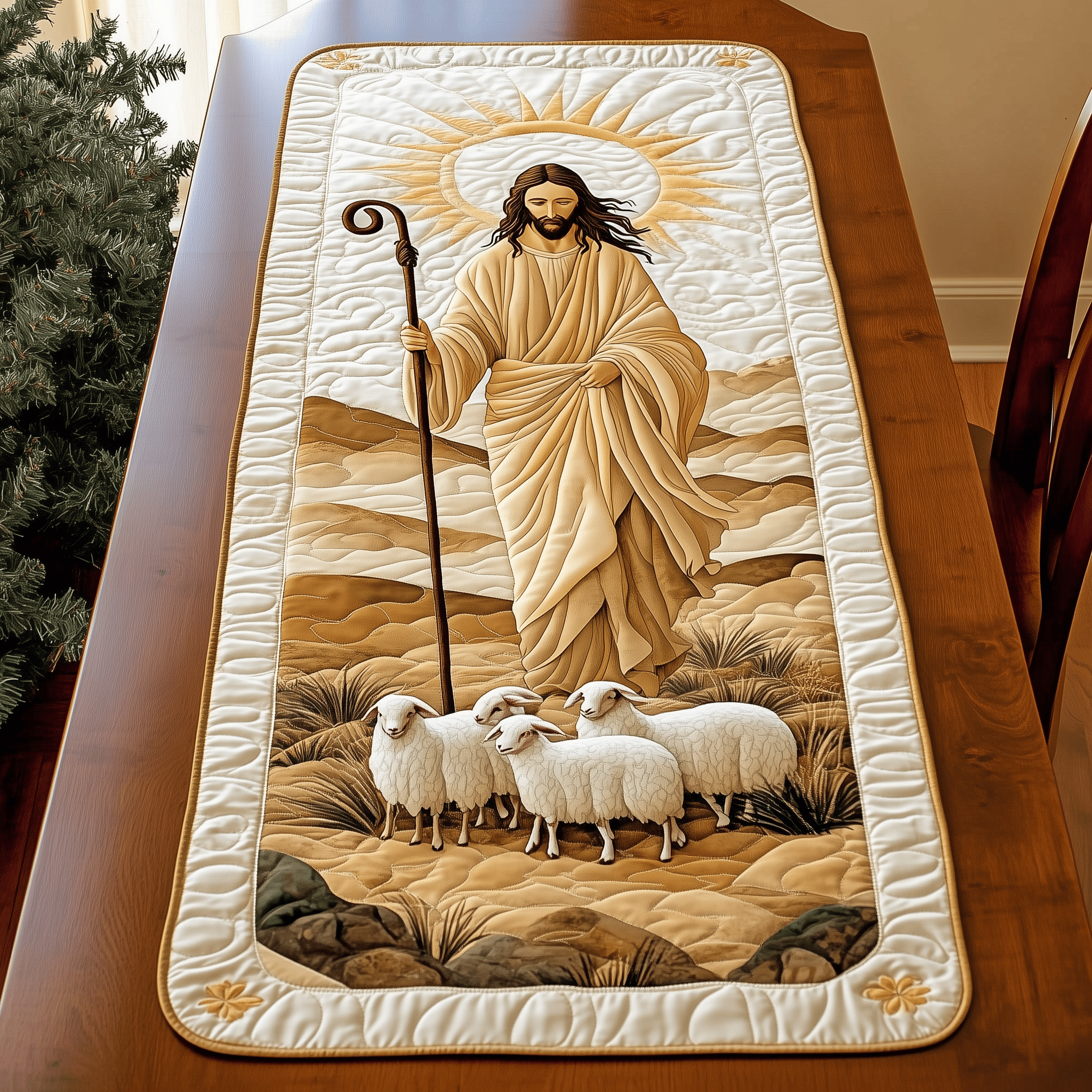 The Holy Shepherd Quilted Table Runner Dining Holiday Table Runner Best Christian Christmas Gifts For Her