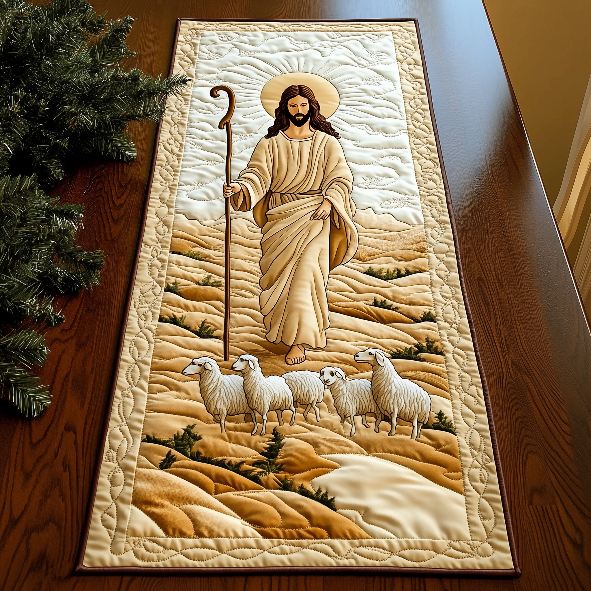 The Holy Shepherd Quilted Table Runner Dining Holiday Table Runner Best Christian Christmas Gifts For Him