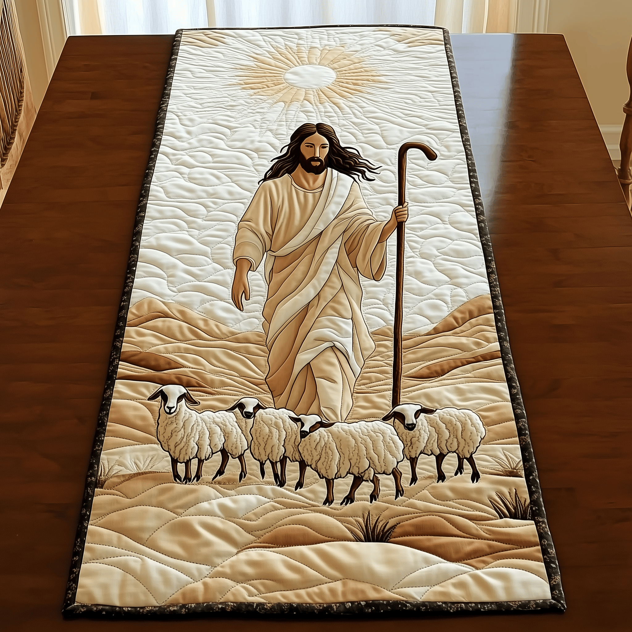 The Holy Shepherd Quilted Table Runner Dining Holiday Table Runner Christian Christmas Gifts For Dad