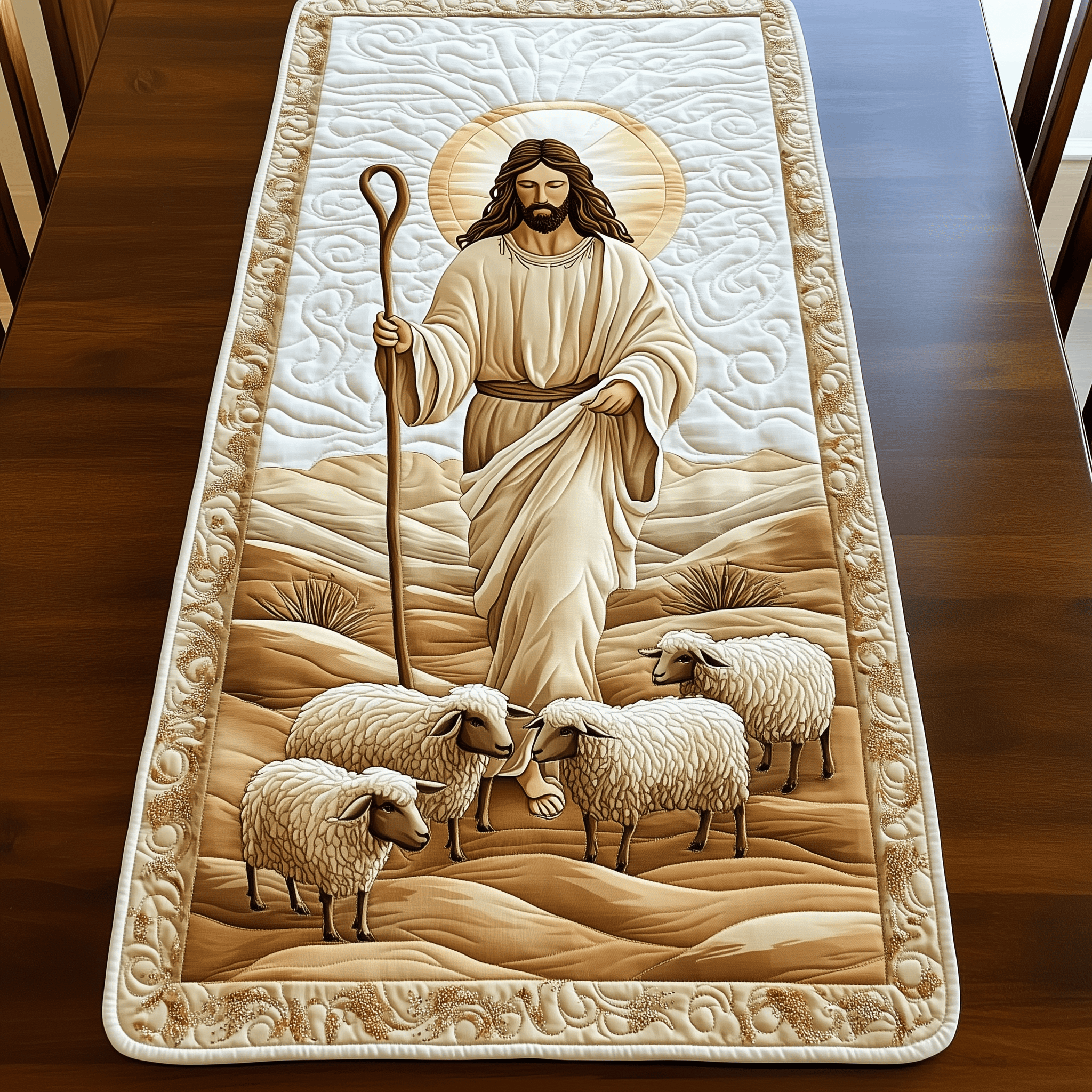 The Holy Shepherd Quilted Table Runner Dining Holiday Table Runner Christian Christmas Gifts For Men