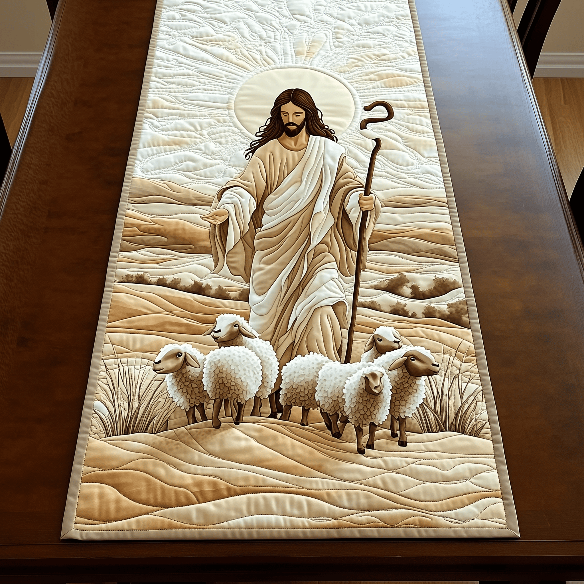 The Holy Shepherd Quilted Table Runner Faith Based Christian Christmas Gifts For Friends