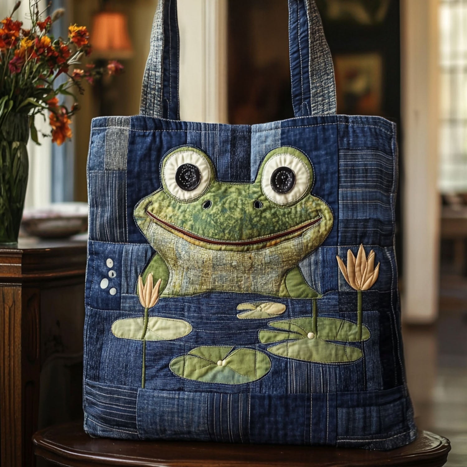 The Hoppy Camper Quilted Tote Bag Gifts For People Who Like Frogs