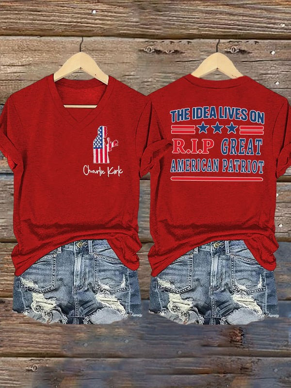 The Idea Lives On Charlie Kirk V-neck Shirt RIP Great American Patriot Tribute Merch