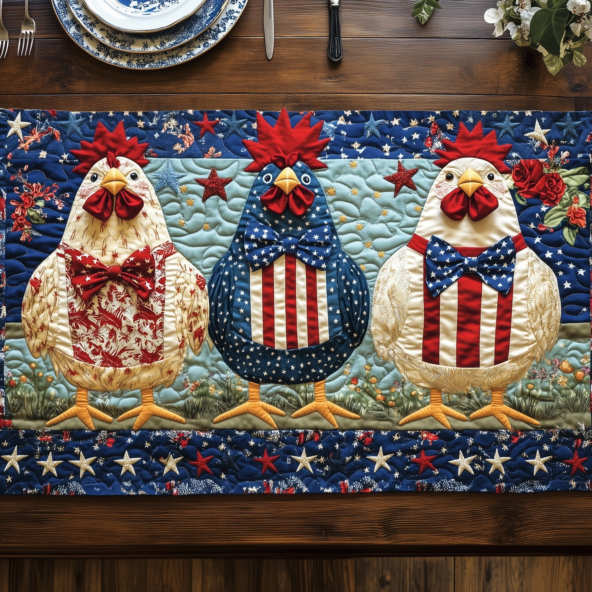 The Independence Cluckers Quilted Table Runner Christmas Table Runner Decoration
