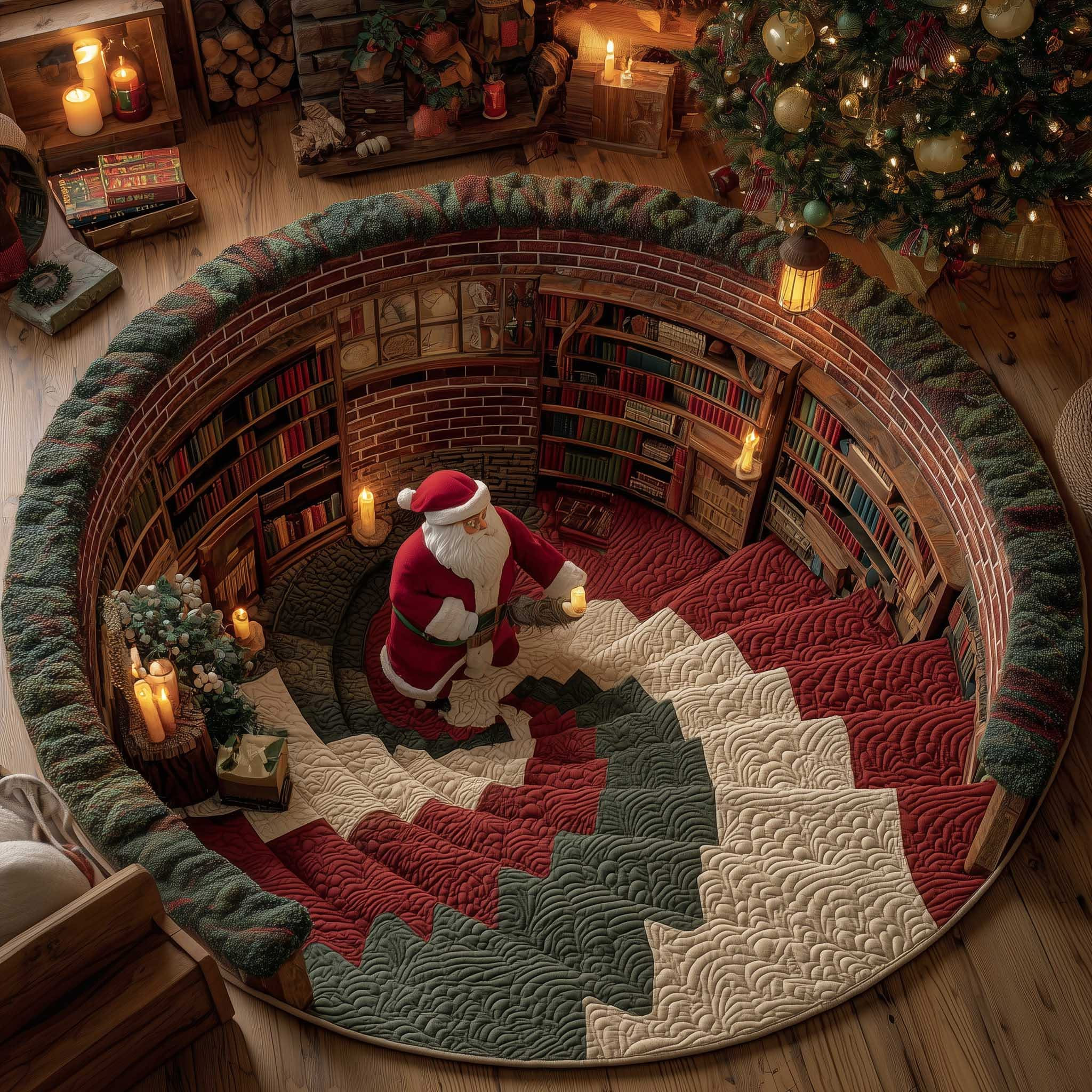 The Jolly Santa Quilted Round Mat Living Room Christmas Decoration