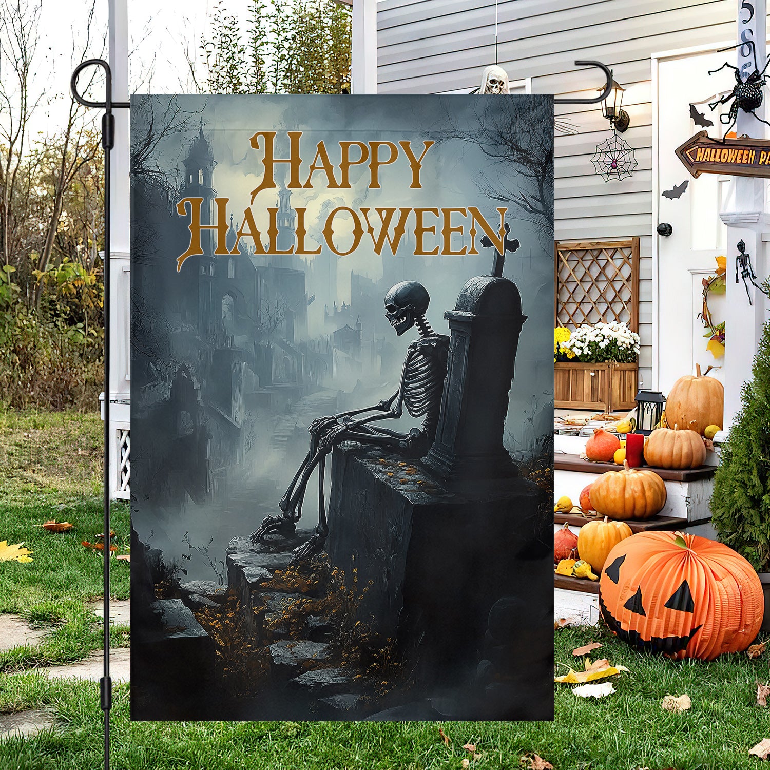 The Keeper Of Shadows Halloween Flag Skeleton Themed Spooky Decor Gift For Skull Lovers