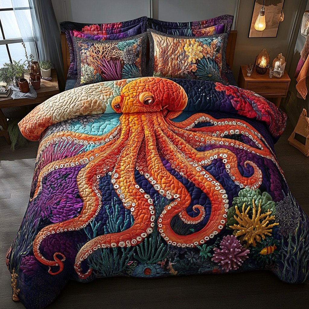The Kraken Touch Quilted Bedding Set Best Comforter Sets Octopus Gifts For Adults