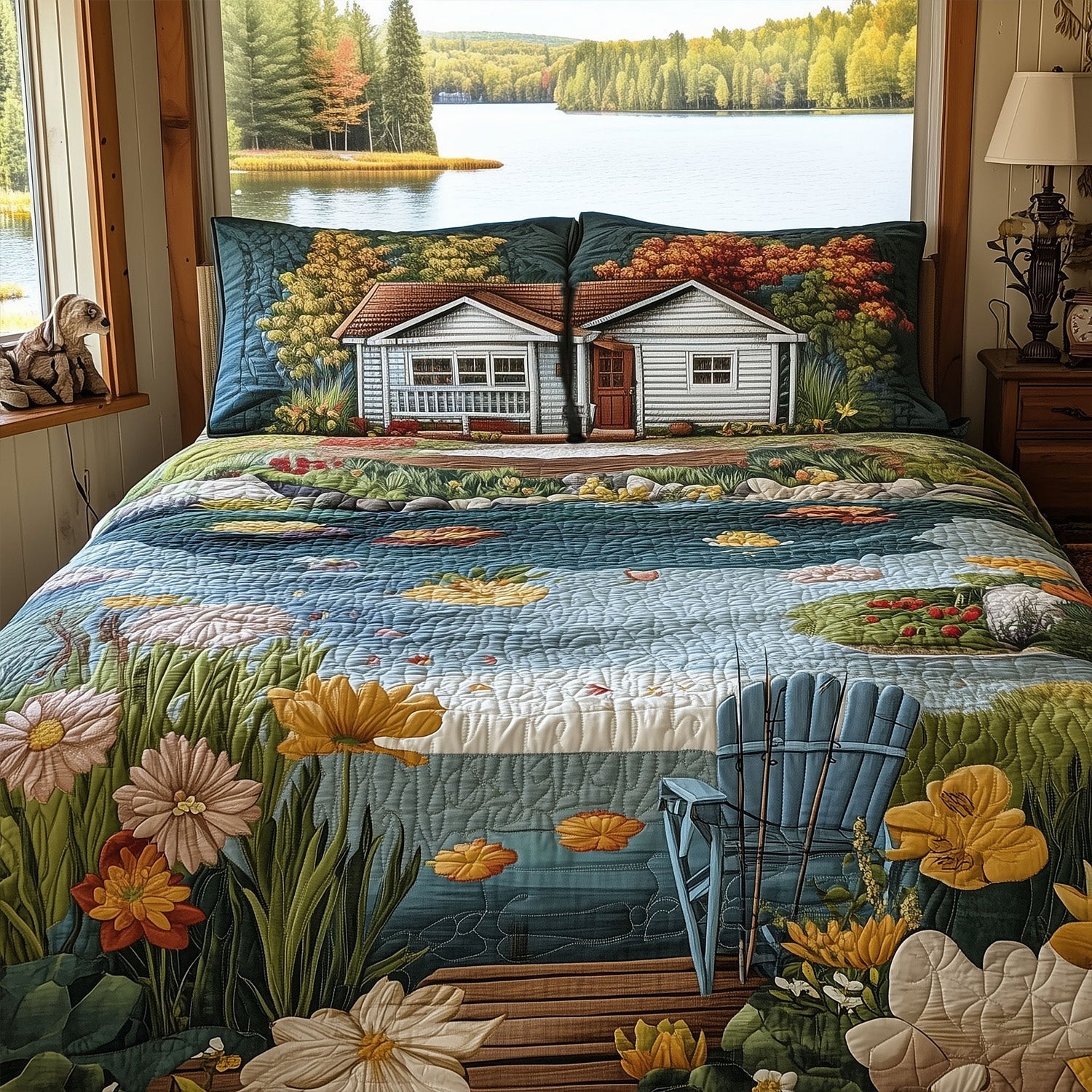 The Lake Escape Quilted Bedding Set Bedroom Decor Good Gifts For Fishermen