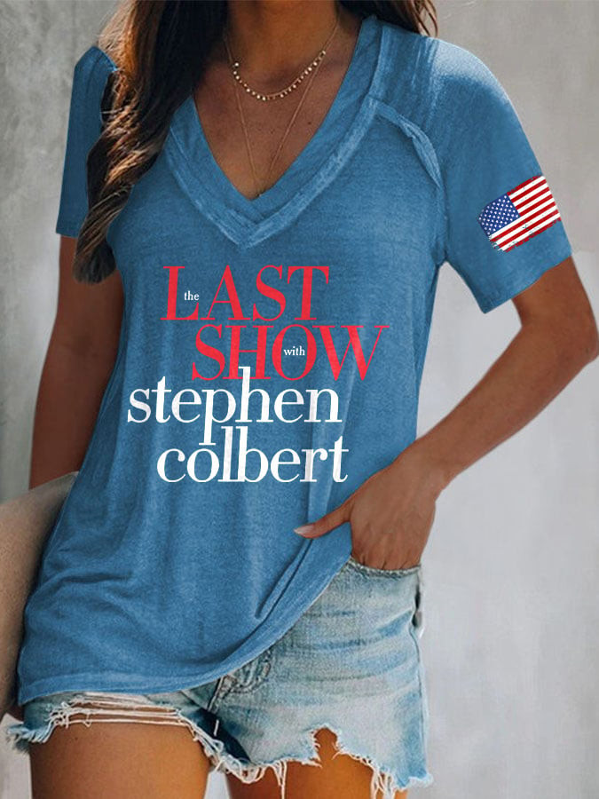 The Last Show Colbert V-Neck Shirt Women Graphic Tees Late Night Fan Merch Gift Ideas