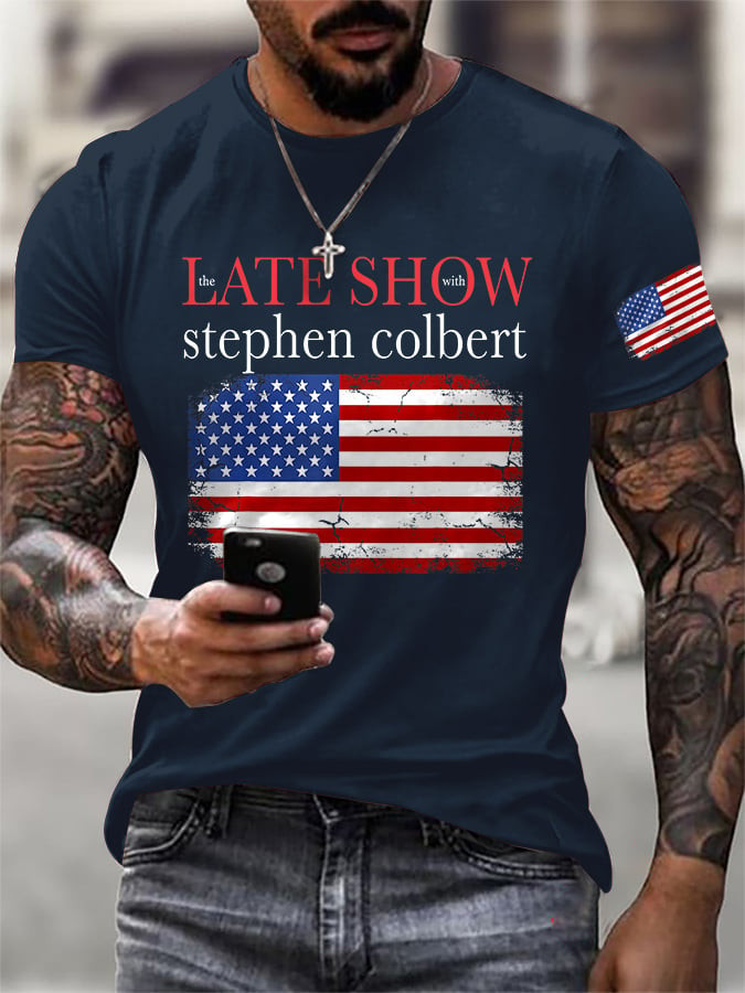 The Late Show Stephen Colbert T-Shirt Men American Flag Fan Apparel Gift For Late Night Fans