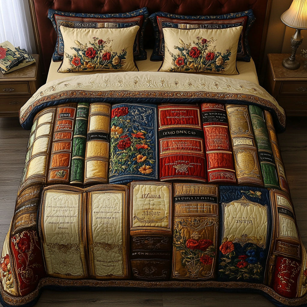 The Library Retreat Quilted Bedding Set Holiday Duvet Cover Set Book Lovers Gifts Mother's Day