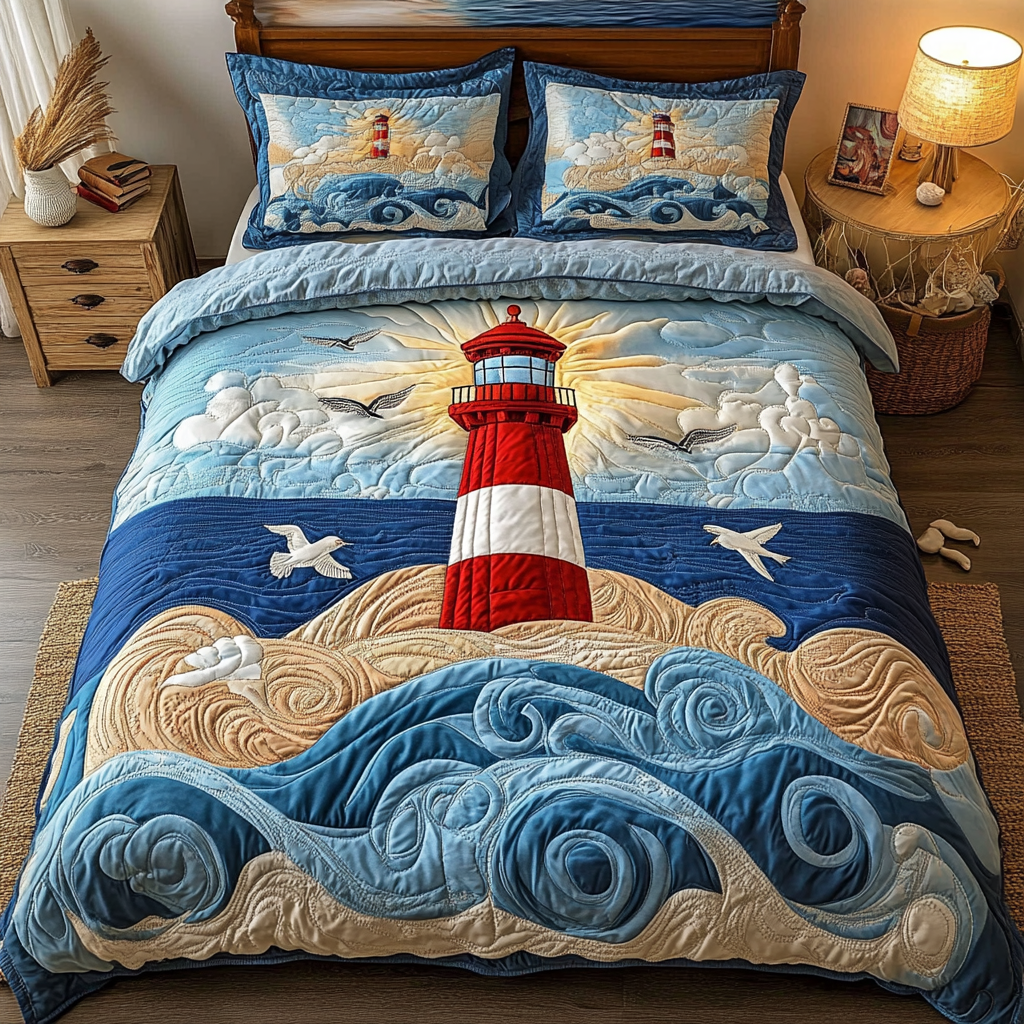 The Lighthouse Glow Quilted Bedding Set Bed Decorations Lighthouse Gifts For Women