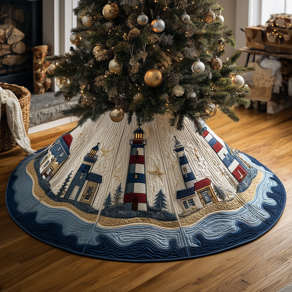 The Lighthouse Village Christmas Quilted Tree Skirt Xmas Tree Decor Lighthouse Christmas Gifts