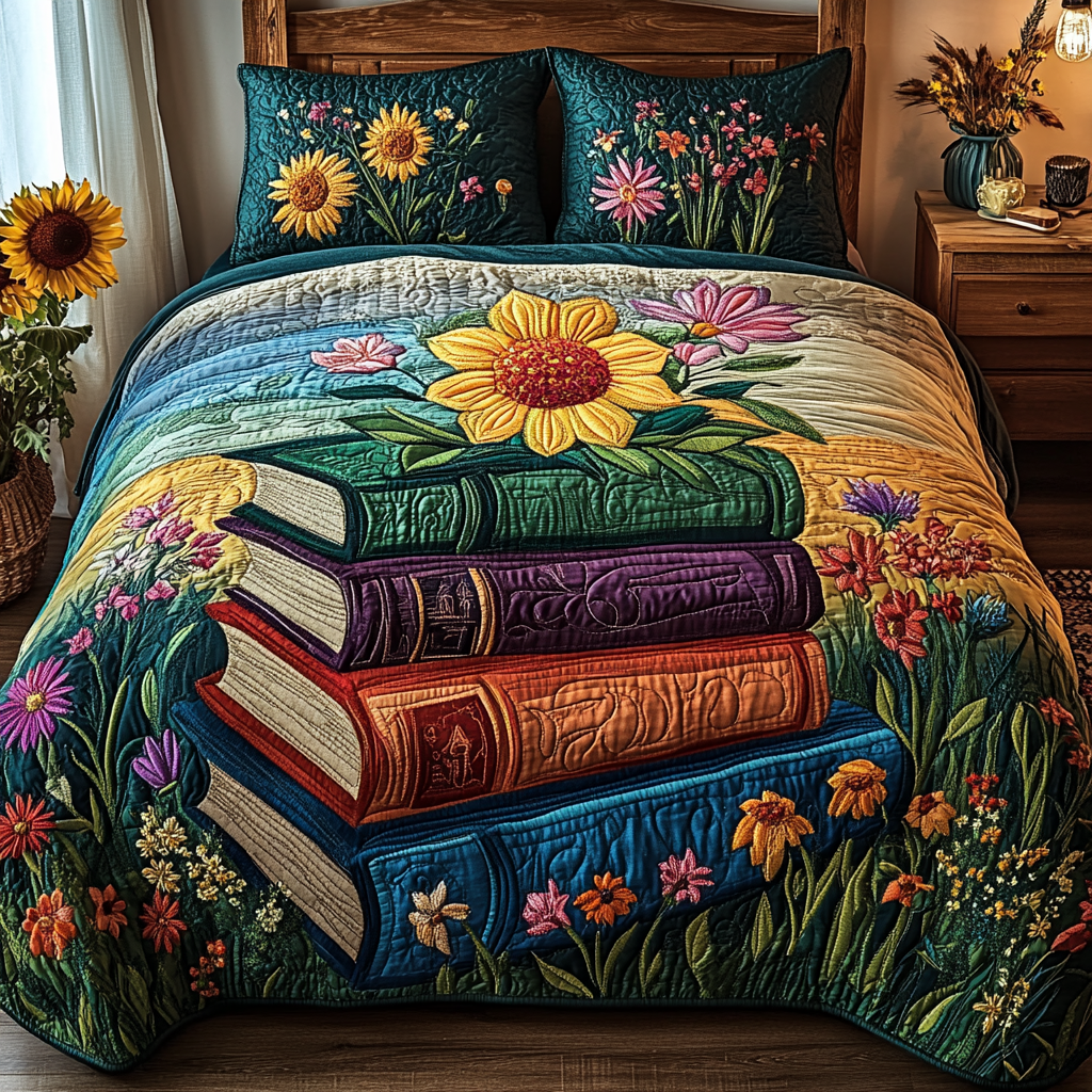 The Literary Escape Quilted Bedding Set Cute Room Decor Book Themed Birthday Presents