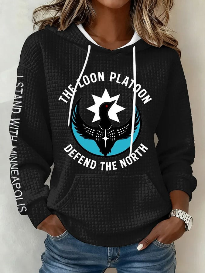 The Loon Platoon Defend The North Waffle Hoodie I Stand With Minnesota Hoodie Women's Gift