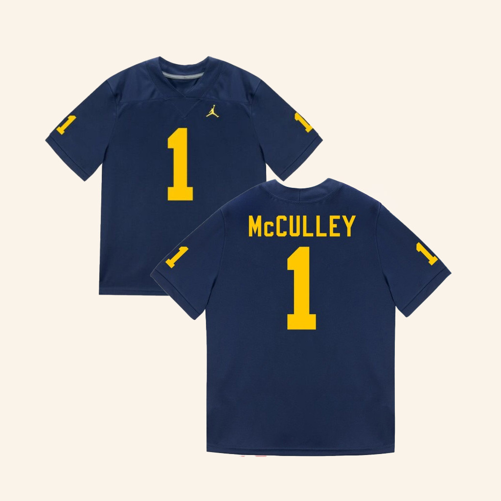 The M Den Merch Michigan Wolverines 1 Donaven Mcculley Student Athlete Blue Football Jersey The M Den Merch Michigan Wolverines 1 Donaven Mcculley Student Athlete Blue Football Jersey