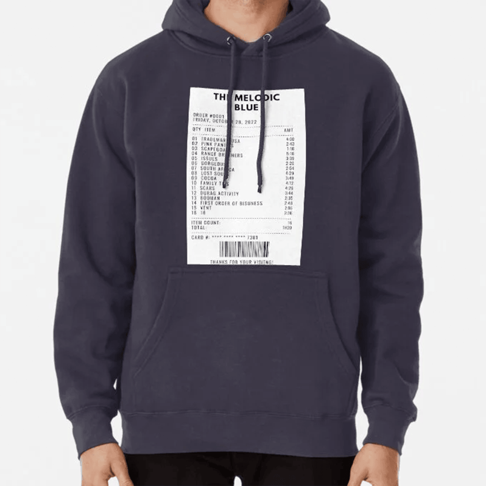 The Melodic Blue Receipt Design Hoodie Rap T Shirt Streetwear Gift For Streetwear Lovers