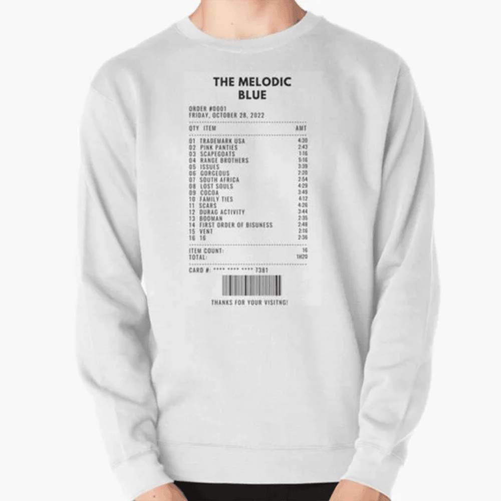 The Melodic Blue Receipt Design Sweatshirt Hip Hop Album Graphic Clothing Music Fans Gifts