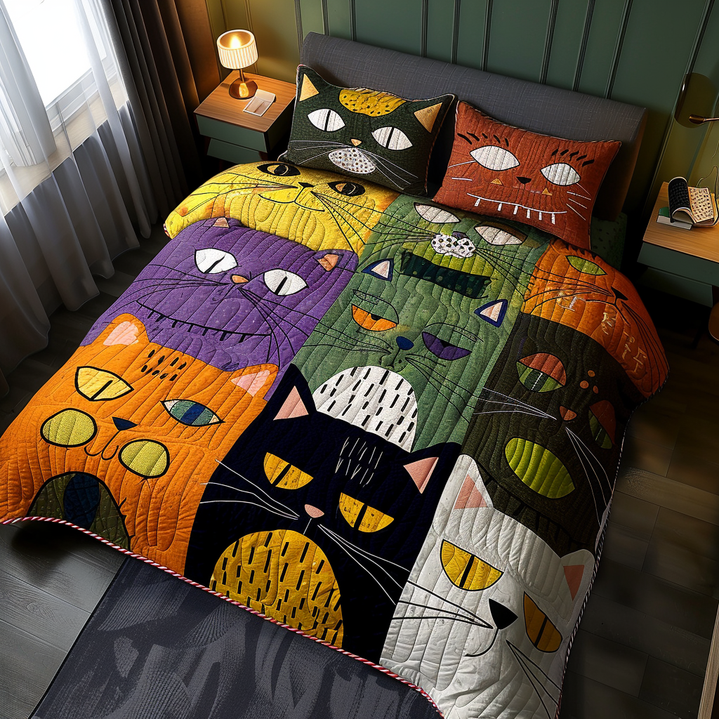 The Meow Mosaic Quilted Bedding Set Bed Room Decoration Christmas Gifts For Cat Lovers