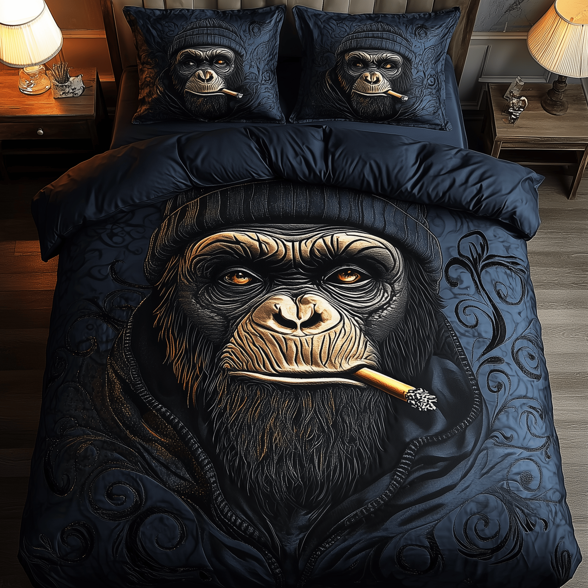 The Monkey Gangster Quilted Bedding Set Christmas Bedding Set Gift Experiences For Couples