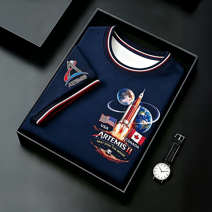 The Moon USA And Canada Artemis II 2026 Rocket Launch T-Shirt Modern NASA Graphic Tee