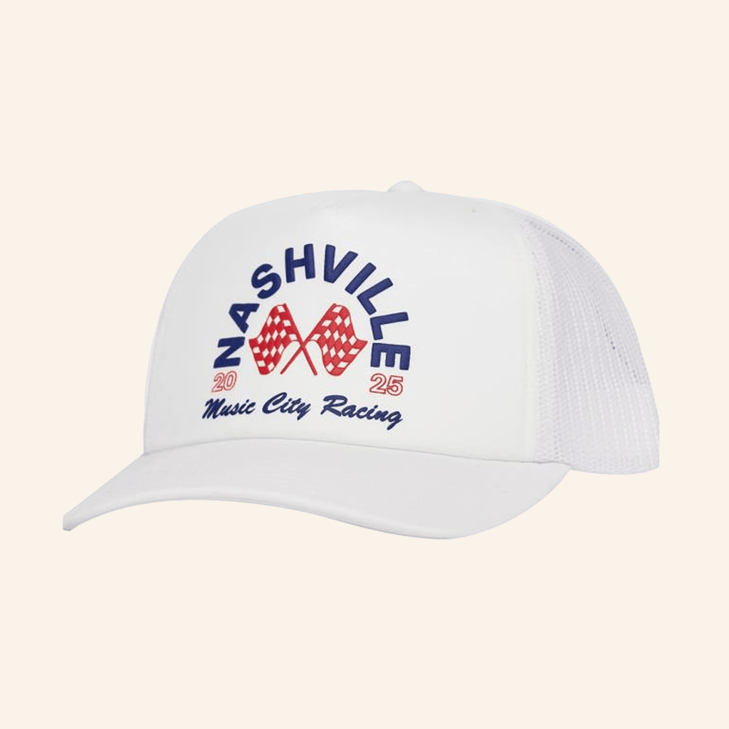 The Nash Collection Merch Nashville Racing Americana White Trucker Hat Embroidered Him Gifts
