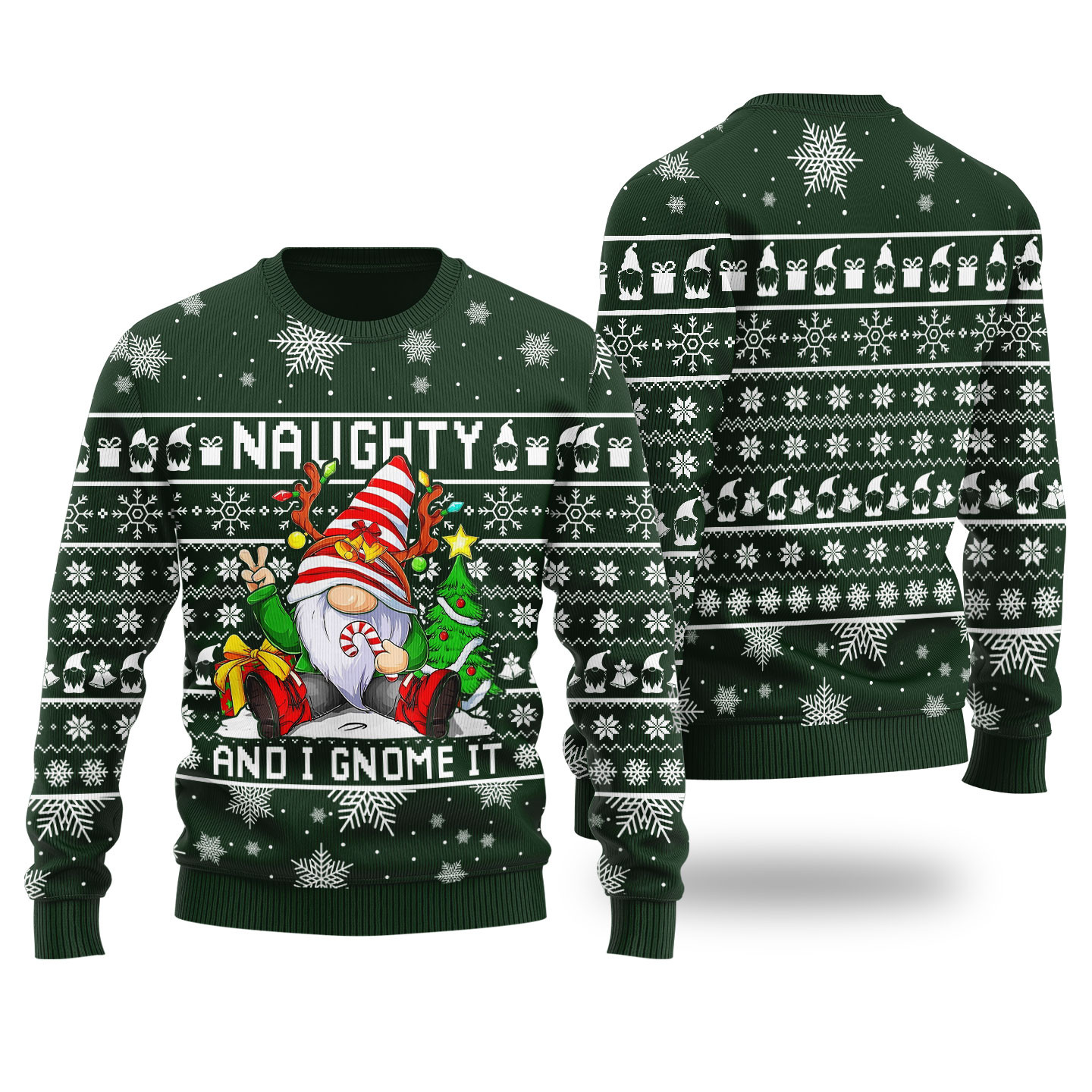 The Naughty Gnome Ugly Christmas Sweater Forest Green Exclusive Christmas Sweater Merch Gift Edition