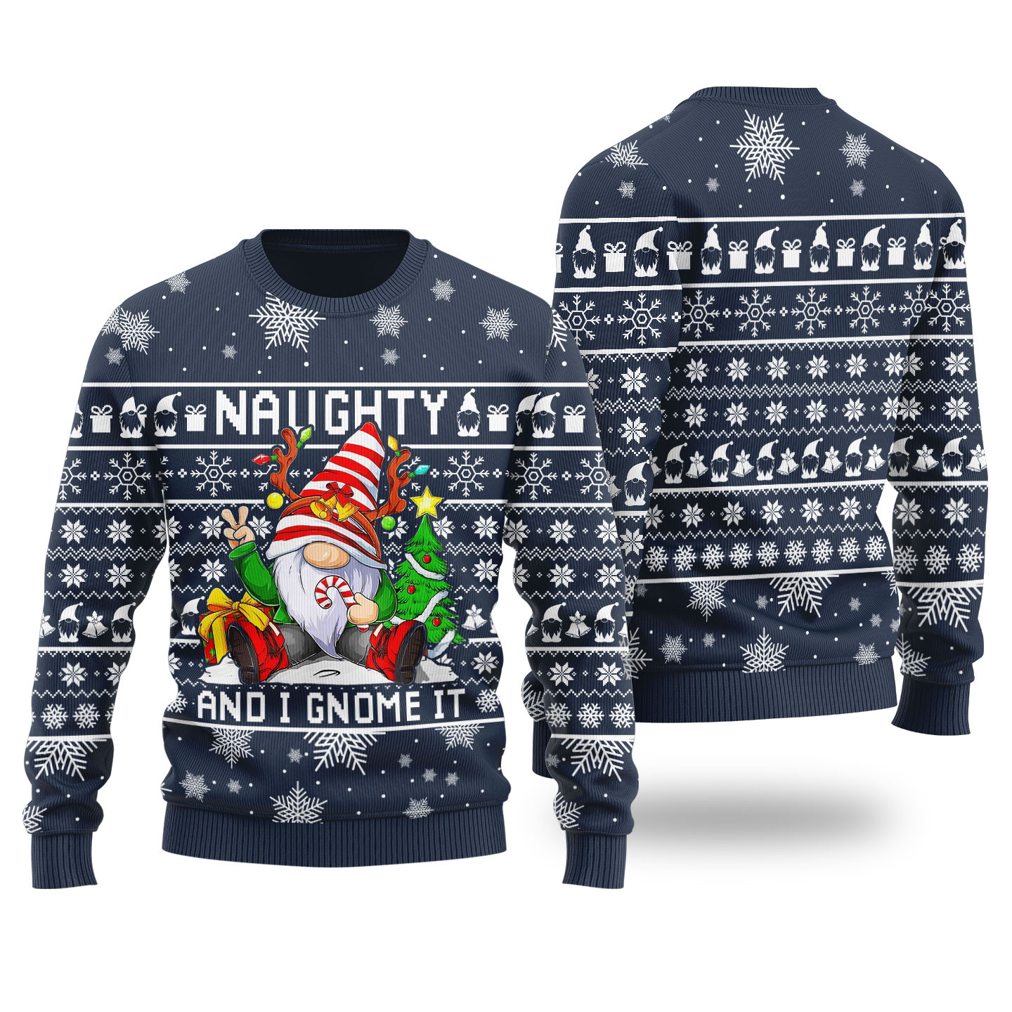 The Naughty Gnome Ugly Christmas Sweater Navy Special Merch Gift Idea for Festive Celebrations