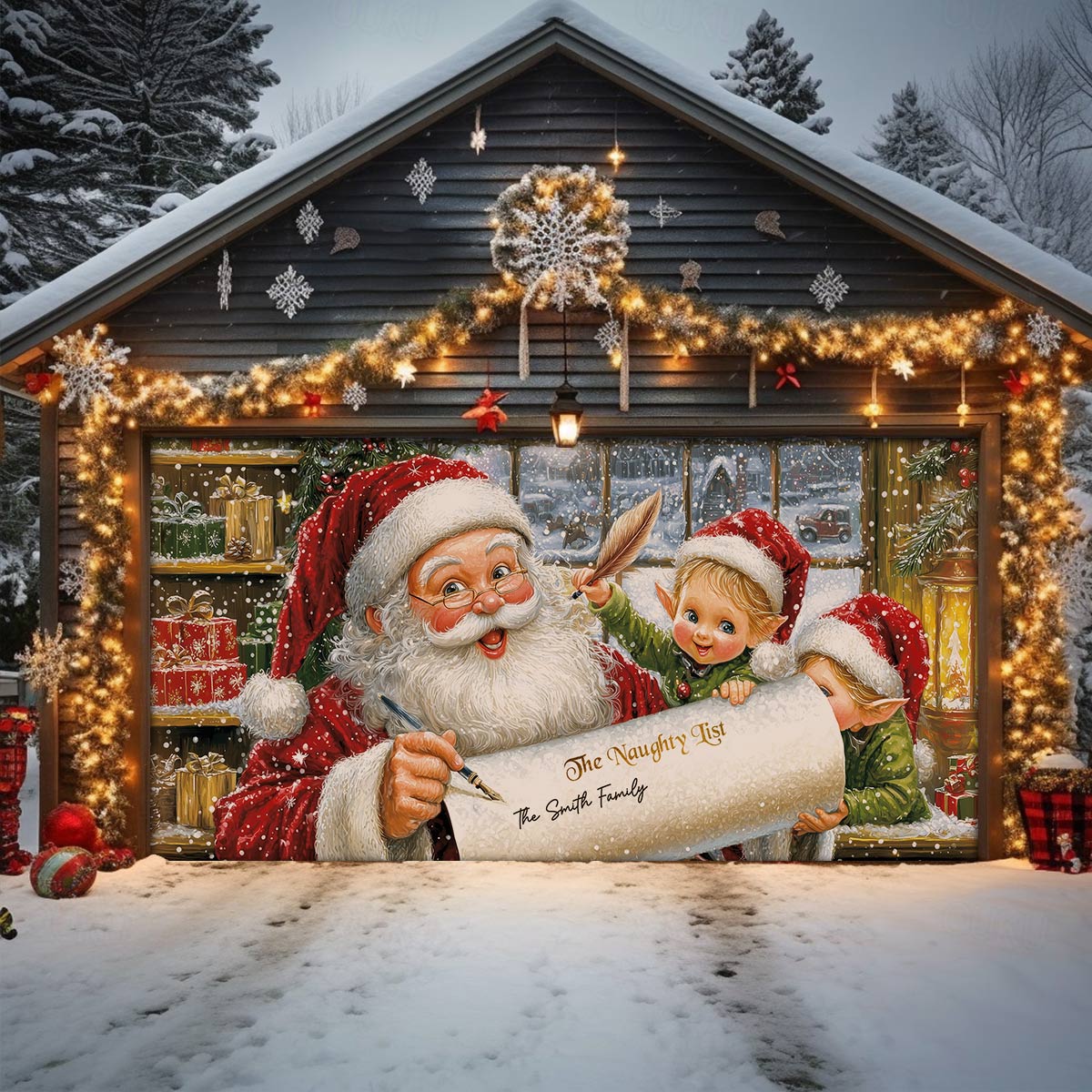 The Naughty List Surprise Christmas Garage Door Banner Christmas Home Decor Funny Xmas Gifts