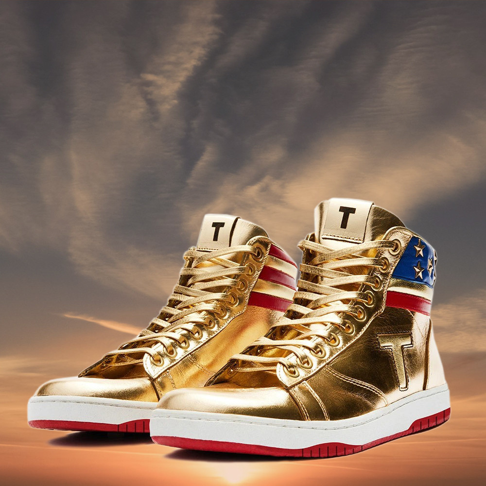 The Never Surrender Trump Golden Sneakers MAGA Merch Donald Trump 2024 Shoes Patriotic Gifts