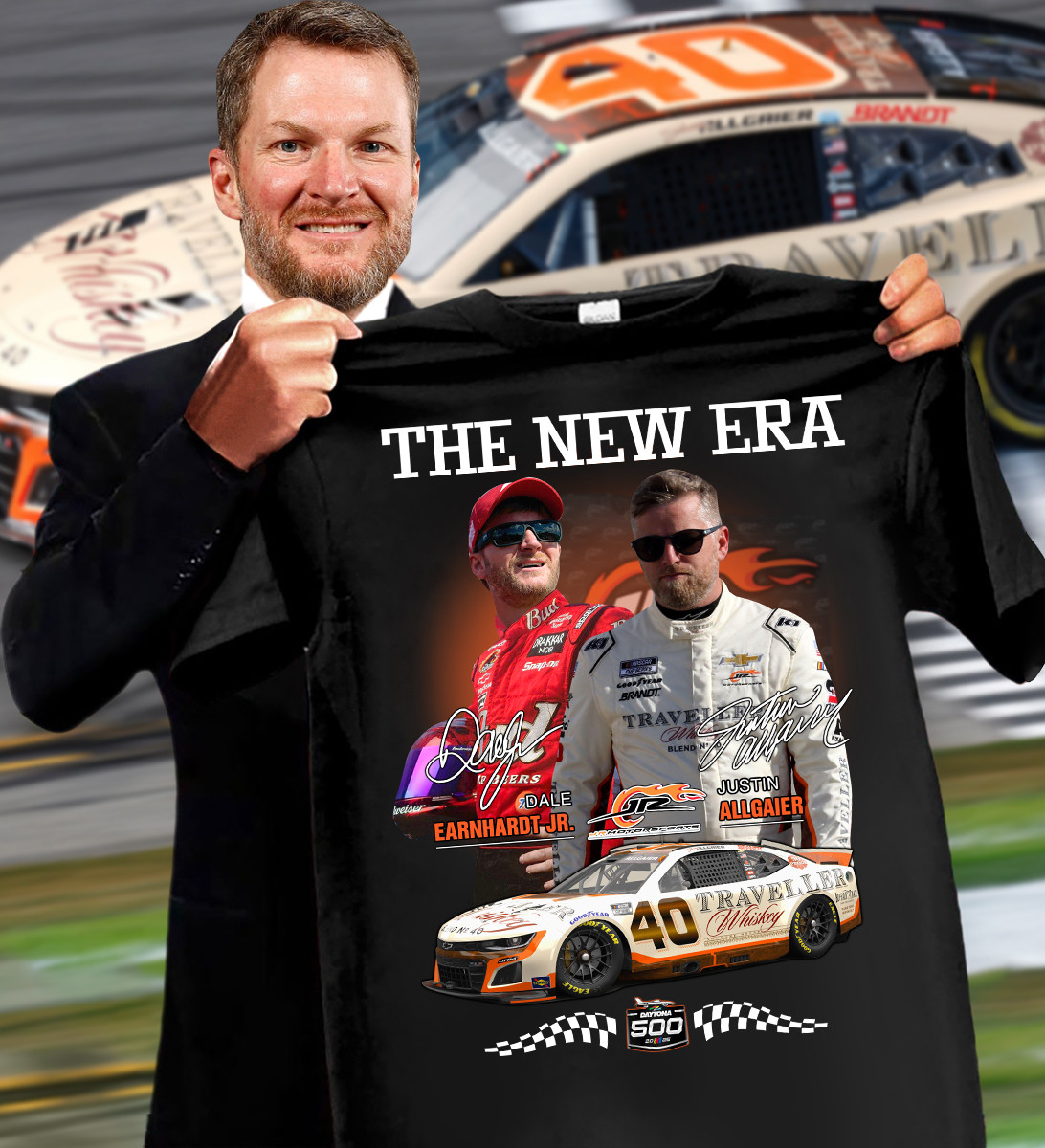 The New Era Dale Earnhardt Jr. Justin Allgaier T-Shirt Anniversary Gift For Husband