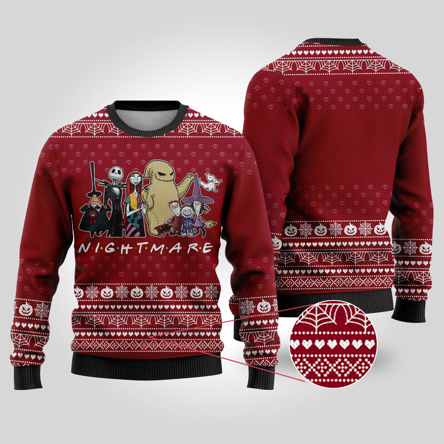 The Nightmare Before Christmas Halloween Sweater Cardinal Red Perfect Gift Sweater for Friends and Family