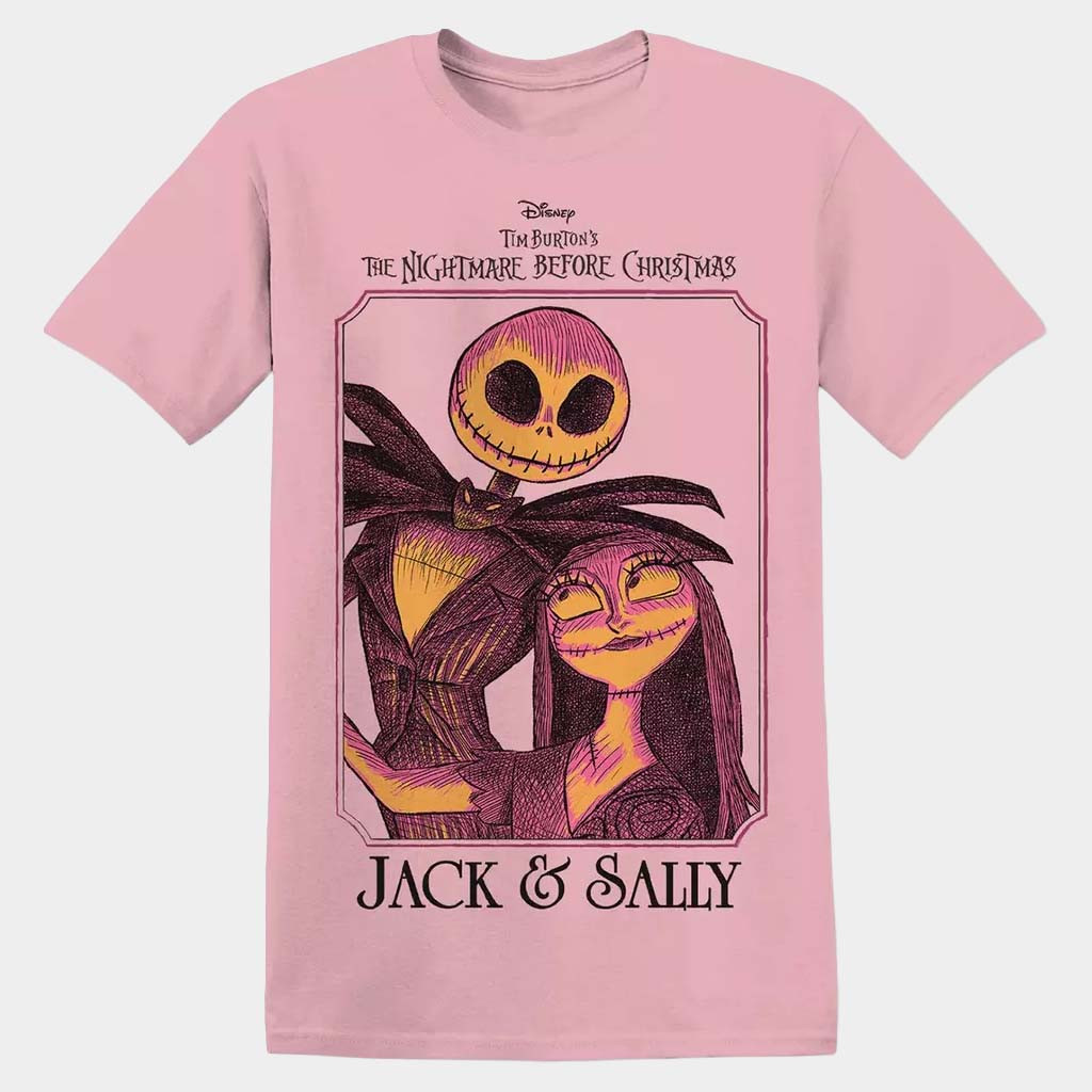 The Nightmare Merch The Nightmare Before Christmas Jack And Sally Pink Portrait T-Shirt Women's