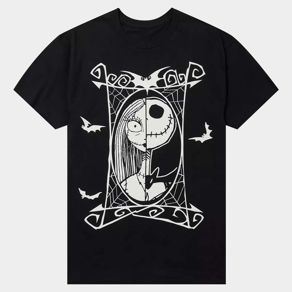 The Nightmare Merch The Nightmare Before Christmas Jack And Sally Split Portrait T-Shirt Apparel