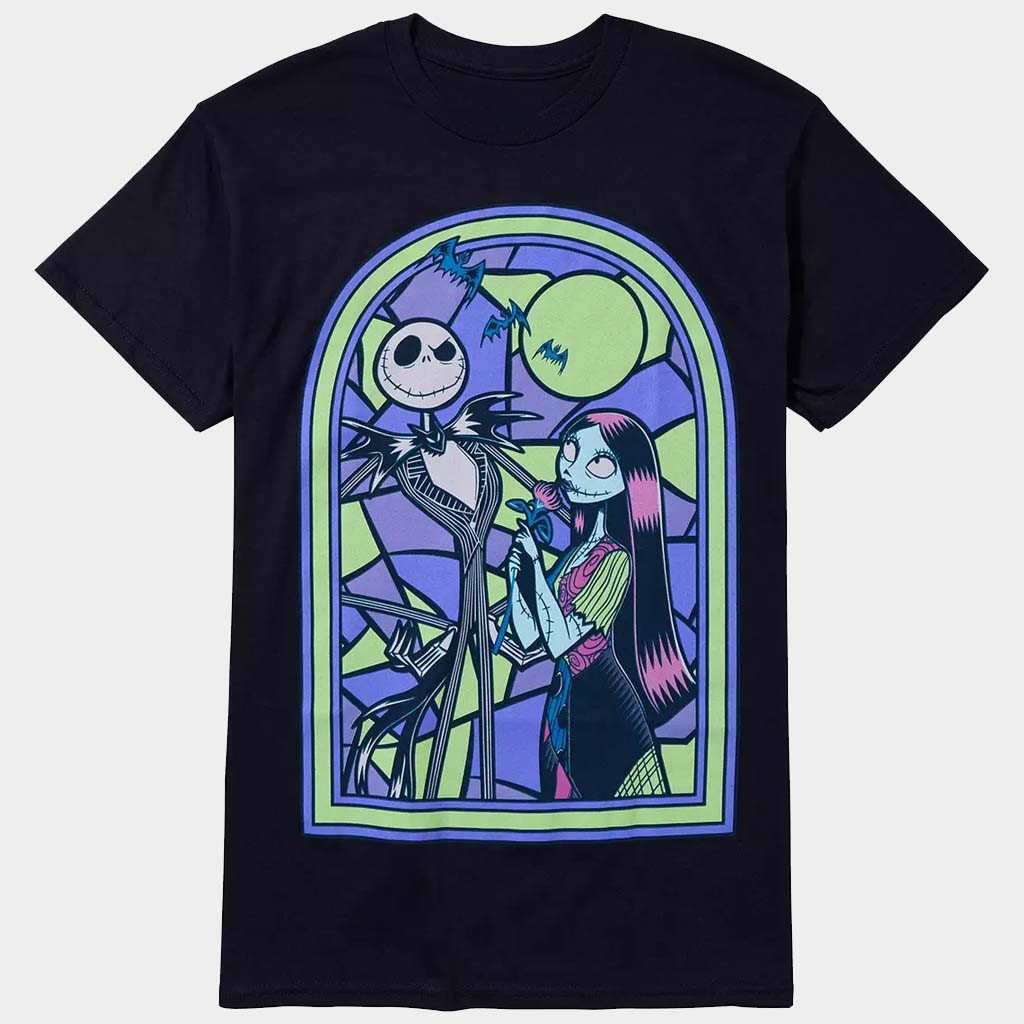 The Nightmare Merch The Nightmare Before Christmas Jack And Sally Stained Glass T-Shirt Gifts