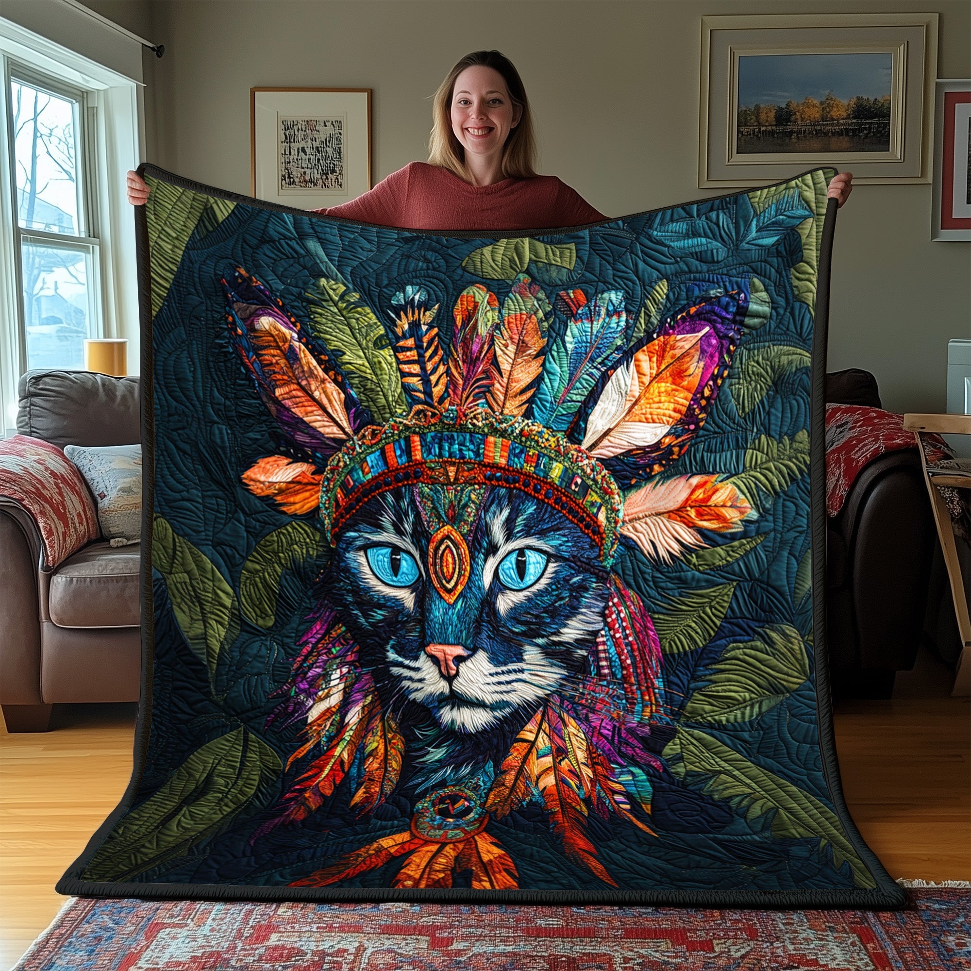 The Nomadic Cat Quilted Blanket Sofa Throw BlanketGift Ideas For Cat Owners